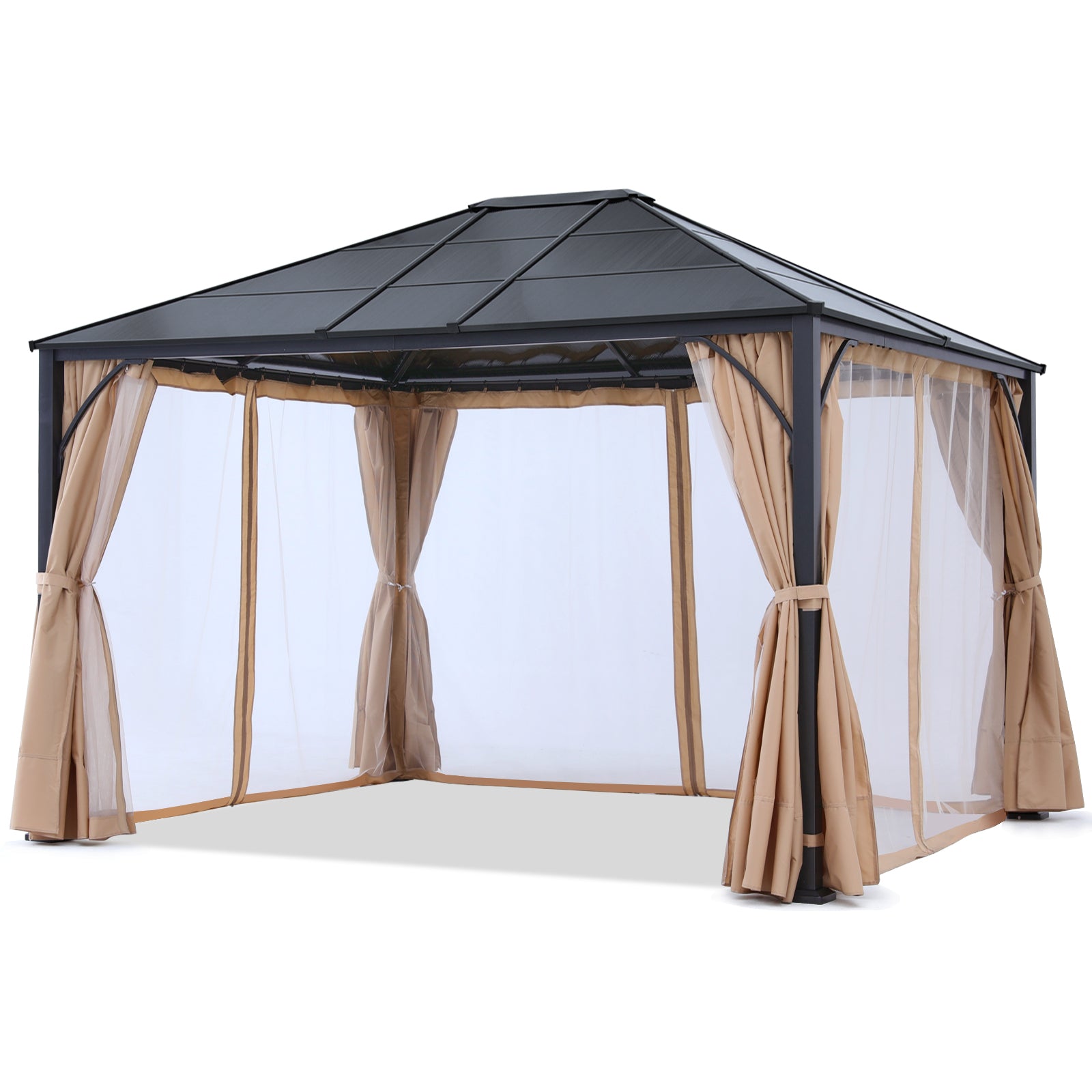 Outdoor Hardtop Metal Permanent Gazebo with Curtain and Netting