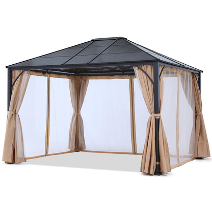 Outdoor Hardtop Metal Permanent Gazebo with Curtain and Netting