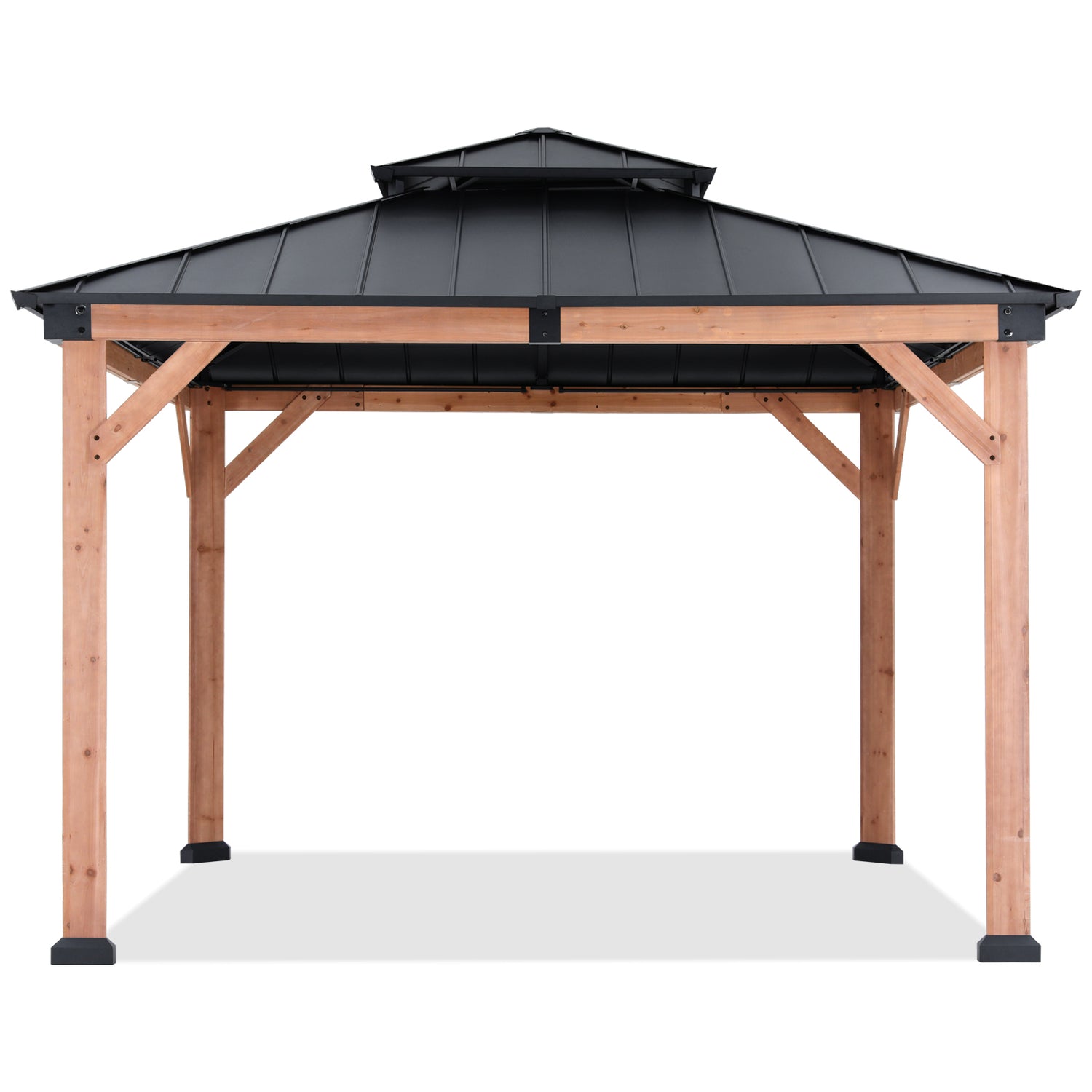Outdoor 11x11/11x13 Wooden Gazebo with Hardtop Metal Roof