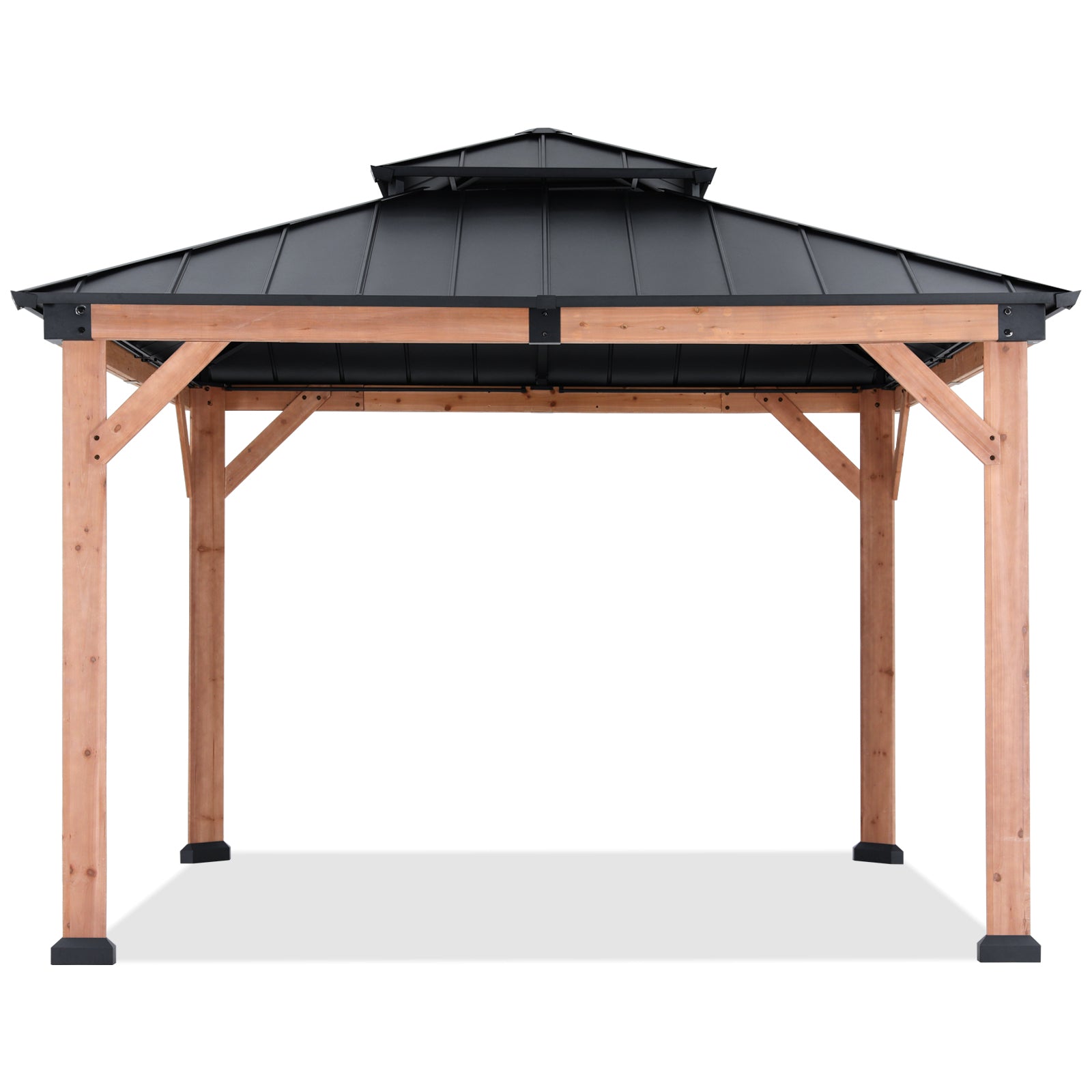 Outdoor 11x11/11x13 Wooden Gazebo with Hardtop Metal Roof