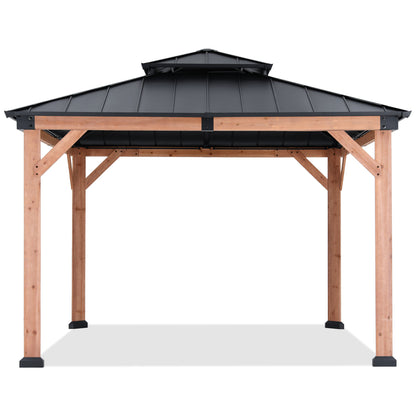 Outdoor 11x11/11x13 Wooden Gazebo with Hardtop Metal Roof