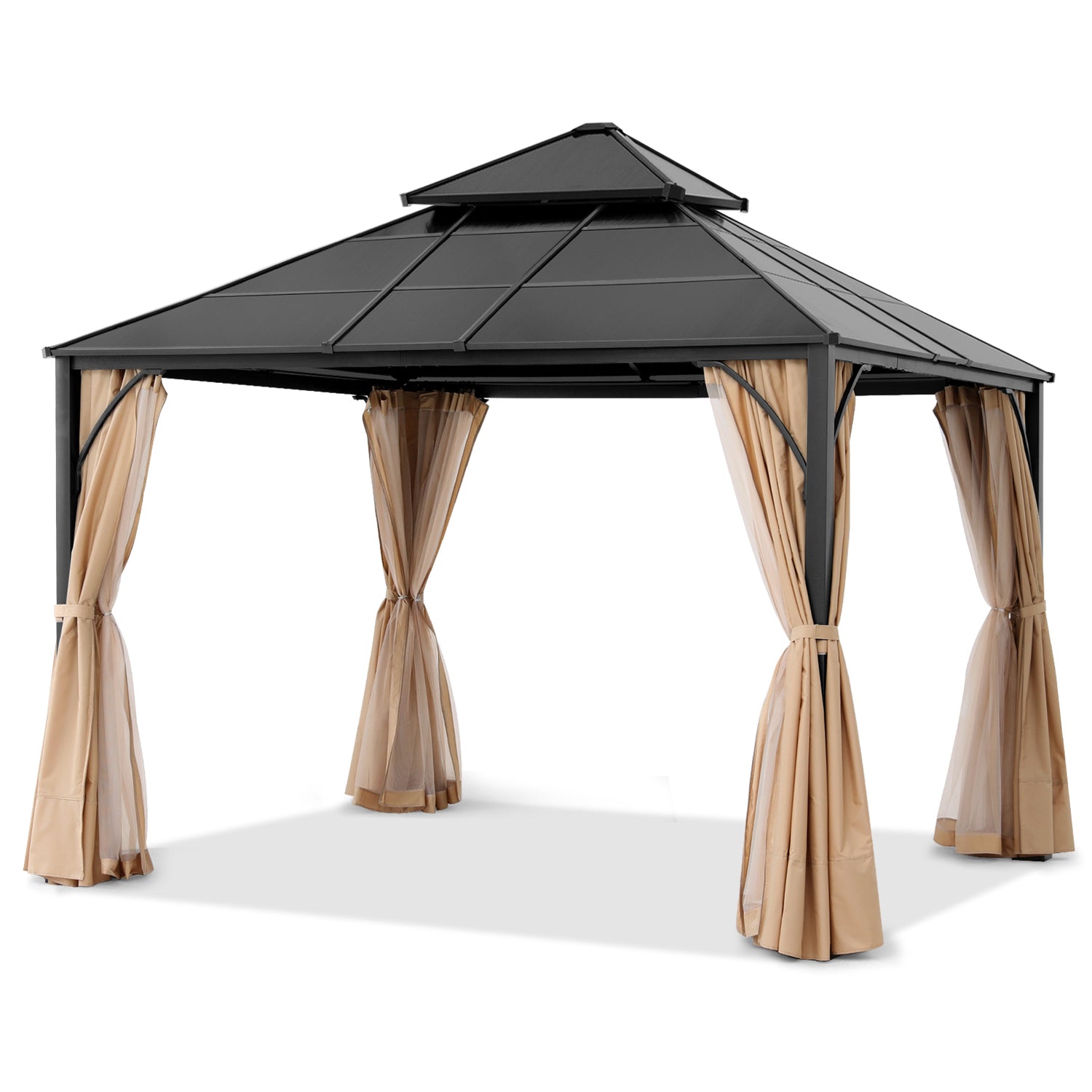 Outdoor Hardtop Metal Permanent Gazebo with Curtain and Netting