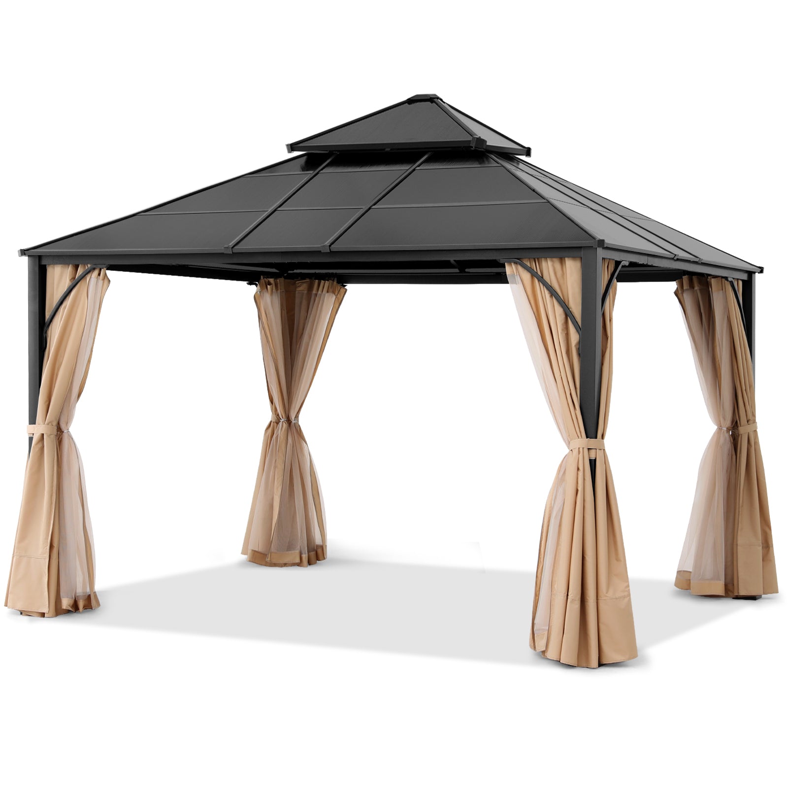 Outdoor Hardtop Metal Permanent Gazebo with Curtain and Netting