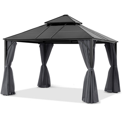 Outdoor Hardtop Metal Permanent Gazebo with Curtain and Netting
