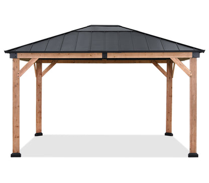 Outdoor 11x11/11x13 Wooden Gazebo with Hardtop Metal Roof