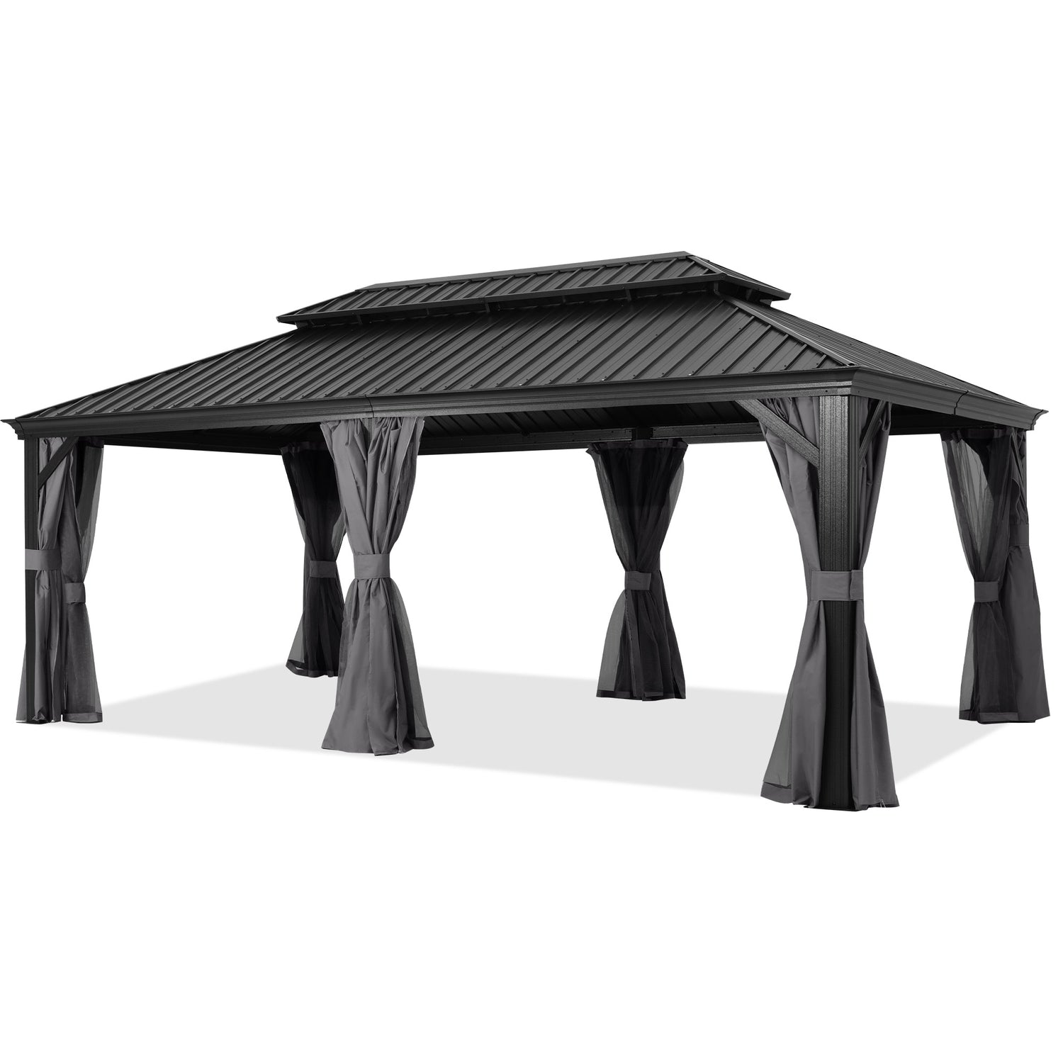 Hardtop Gazebo - Outdoor permanent double top gazebo and Netting