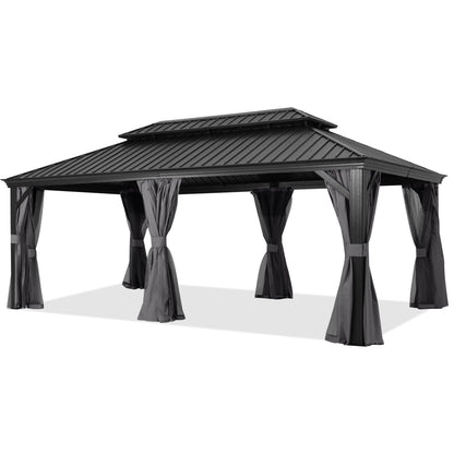 Hardtop Gazebo - Outdoor permanent double top gazebo and Netting