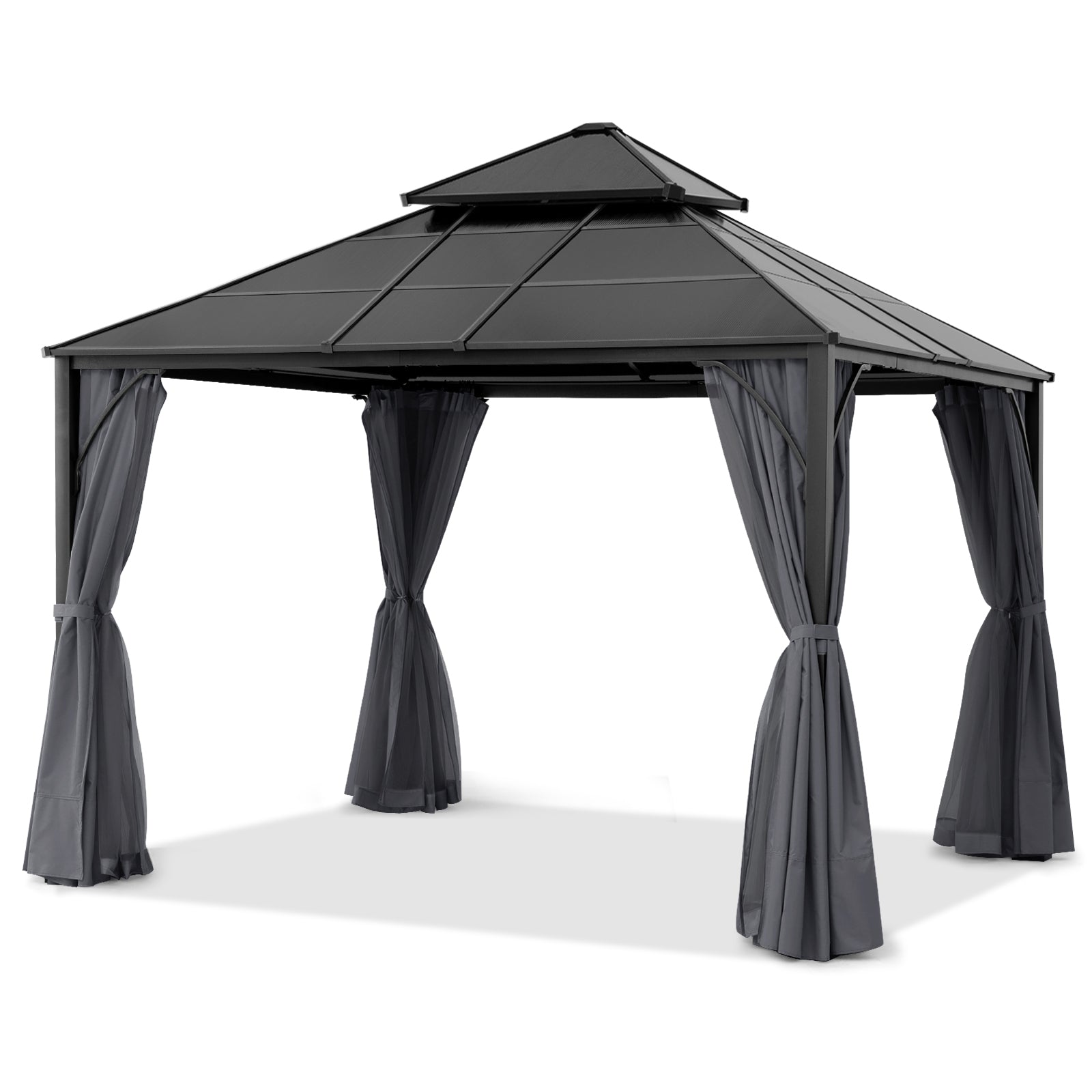 Outdoor Hardtop Metal Permanent Gazebo with Curtain and Netting