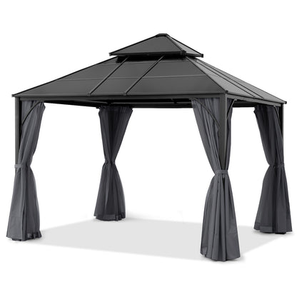 Outdoor Hardtop Metal Permanent Gazebo with Curtain and Netting