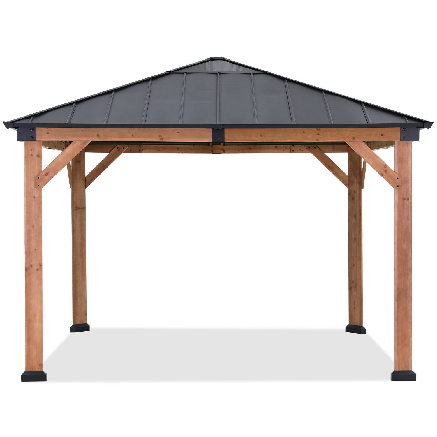 Outdoor 11x11/11x13 Wooden Gazebo with Hardtop Metal Roof