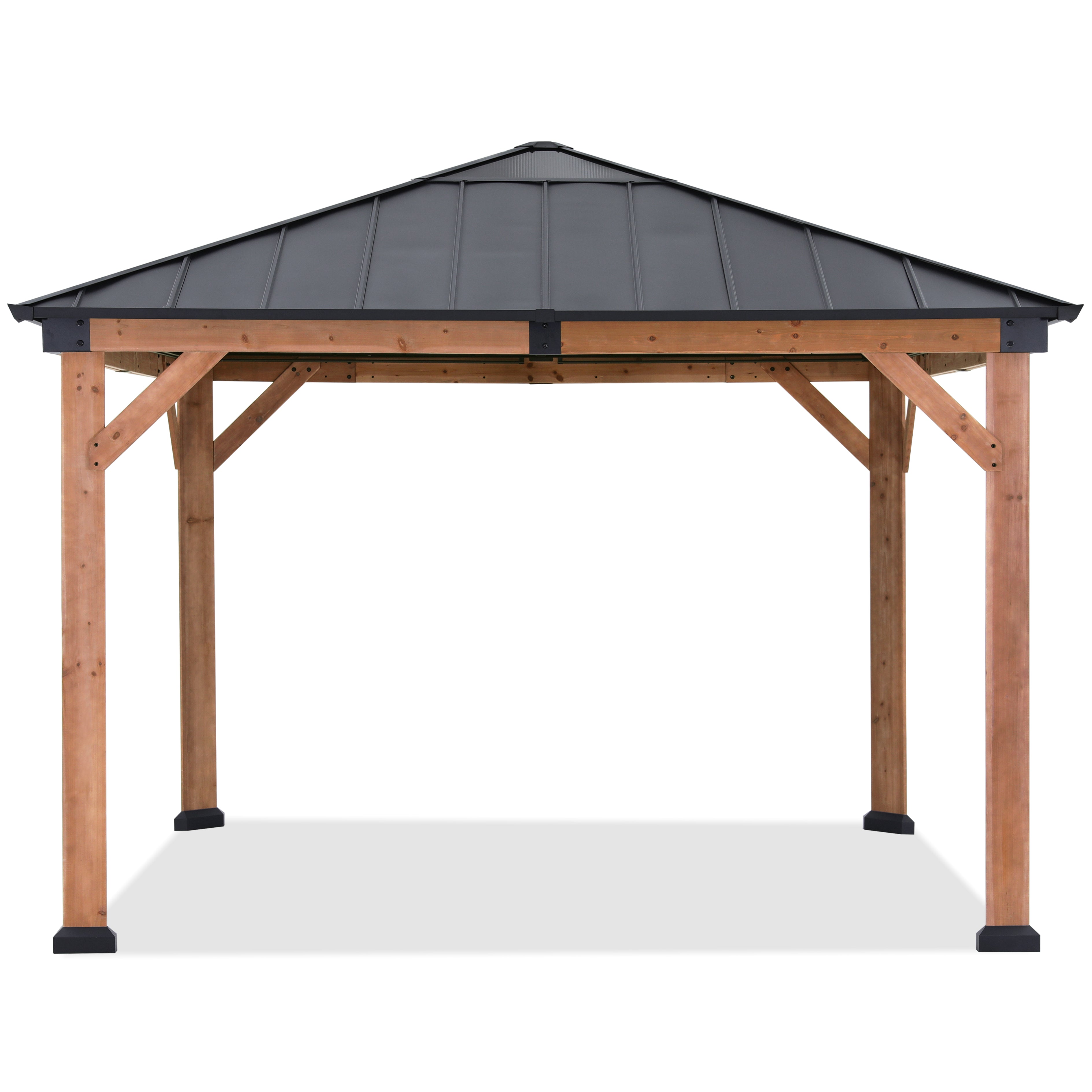 Outdoor 11x11/11x13 Wooden Gazebo with Hardtop Metal Roof