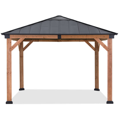 Outdoor 11x11/11x13 Wooden Gazebo with Hardtop Metal Roof
