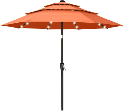 Solar 3 Tiers Patio Umbrella Outdoorwith 32 LED Ventilation