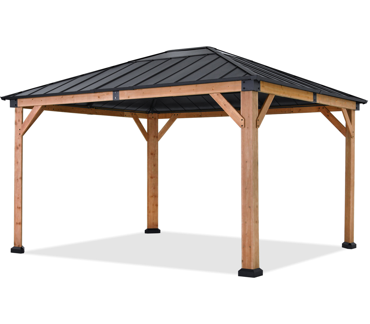 Outdoor 11x11/11x13 Wooden Gazebo with Hardtop Metal Roof