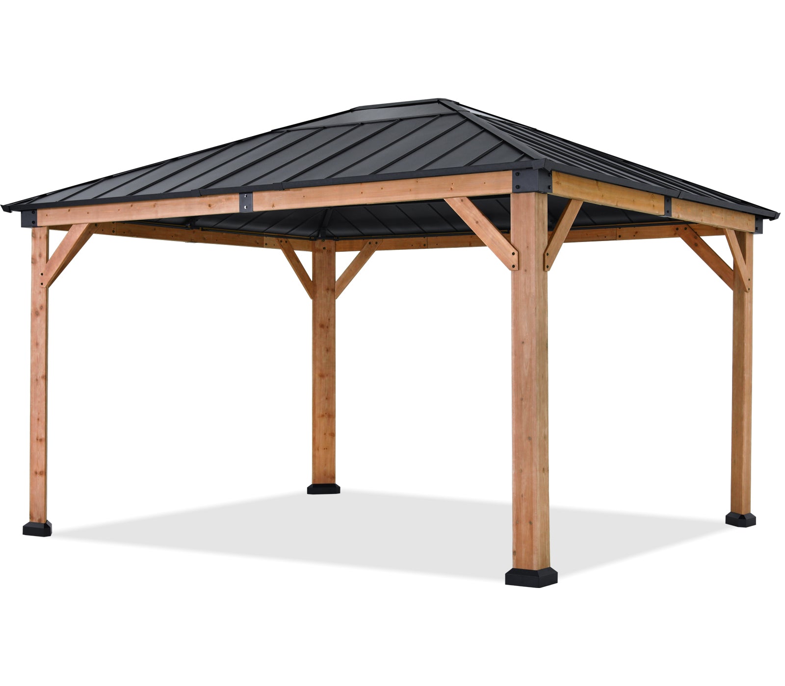 Outdoor 11x11/11x13 Wooden Gazebo with Hardtop Metal Roof
