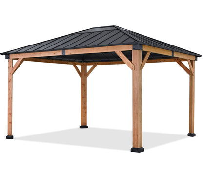 Outdoor 11x11/11x13 Wooden Gazebo with Hardtop Metal Roof
