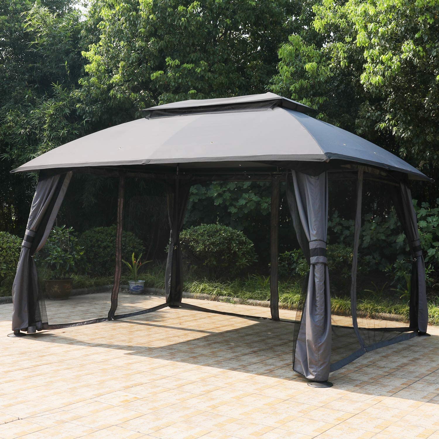 10x13 Patio Gazebo, Double Soft-top Garden Gazebos with Mosquito Netting