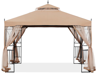 10X10/10X12 Gazebo Canopy with Netting and Corner Frame Screen Wall