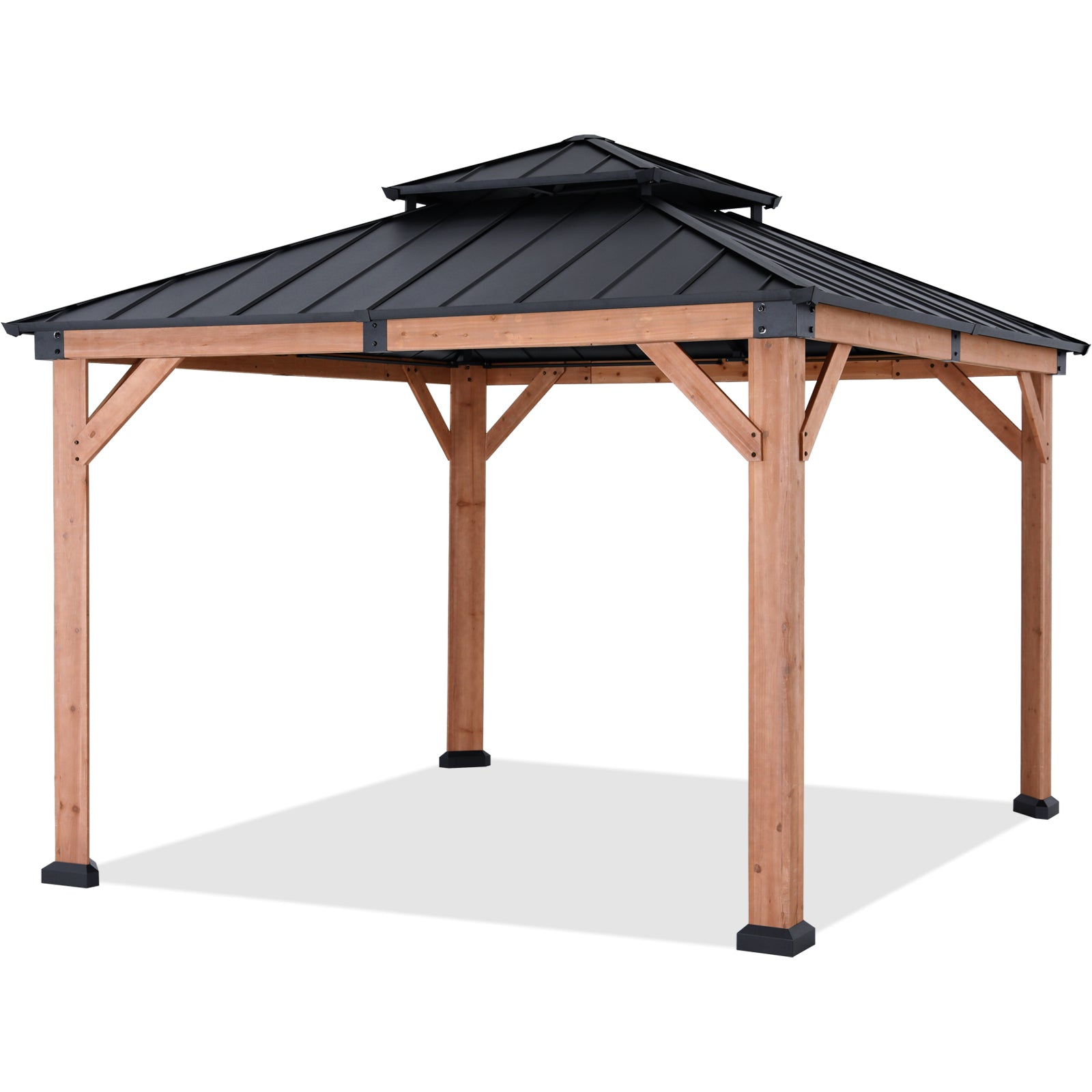 Outdoor 11x11/11x13 Wooden Gazebo with Hardtop Metal Roof