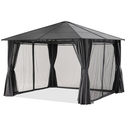 10x10/10x12 Steel Roof Hardtop Gazebo with Privacy Curtains and Netting