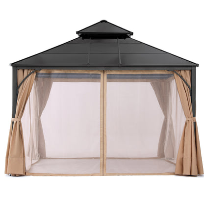 Outdoor Hardtop Metal Permanent Gazebo with Curtain and Netting