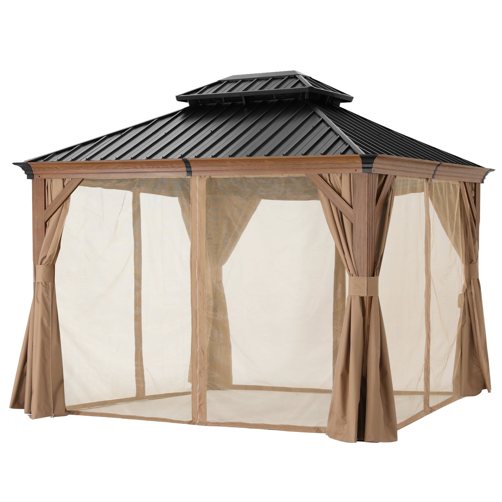 Hardtop Gazebo - Outdoor permanent double top gazebo and Netting
