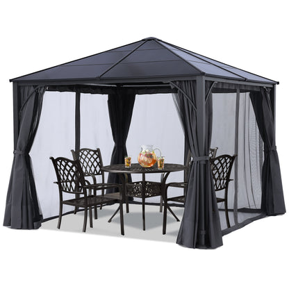 Outdoor Hardtop Metal Permanent Gazebo with Curtain and Netting