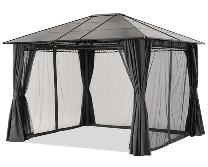 10x10/10x12 Steel Roof Hardtop Gazebo with Privacy Curtains and Netting