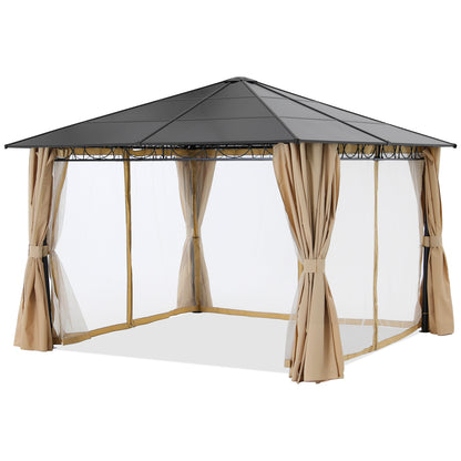 10x10/10x12 Steel Roof Hardtop Gazebo with Privacy Curtains and Netting