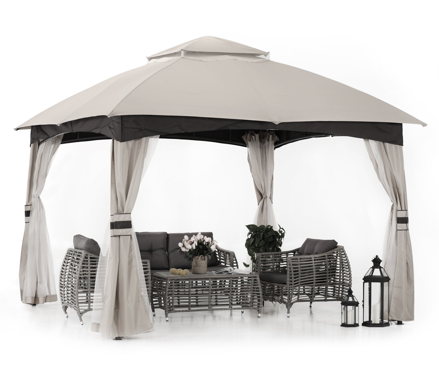 Double Soft-Top Patio Gazebo (Mesh Wall)