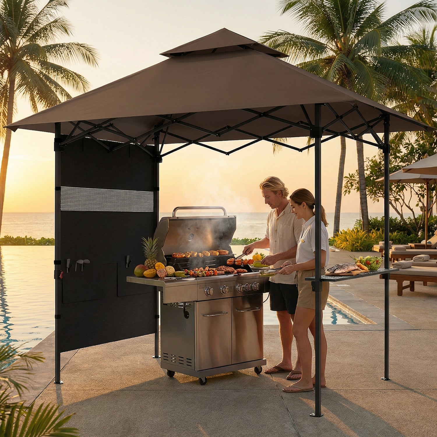 [SALE] 8x5 Grill Gazebo BBQ Outdoor Shelter with LED Light