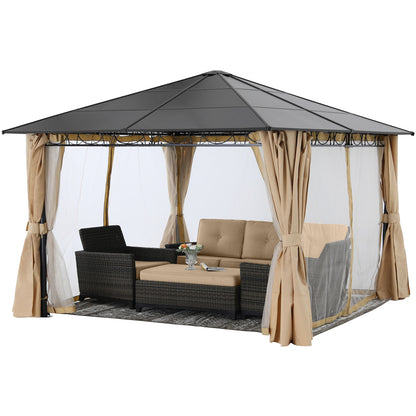 10x10/10x12 Steel Roof Hardtop Gazebo with Privacy Curtains and Netting