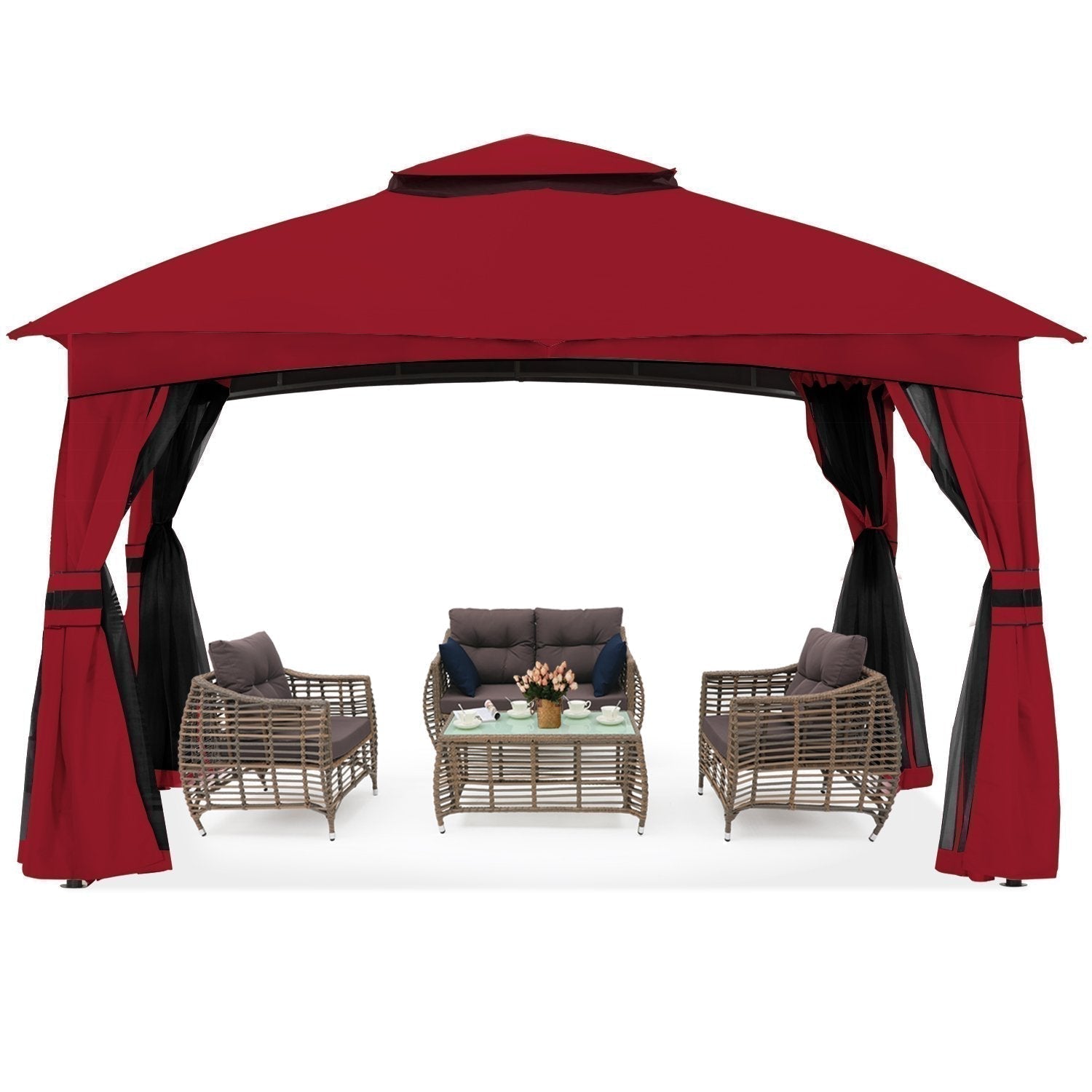 Double Soft-Top Patio Gazebo (Mesh Wall)