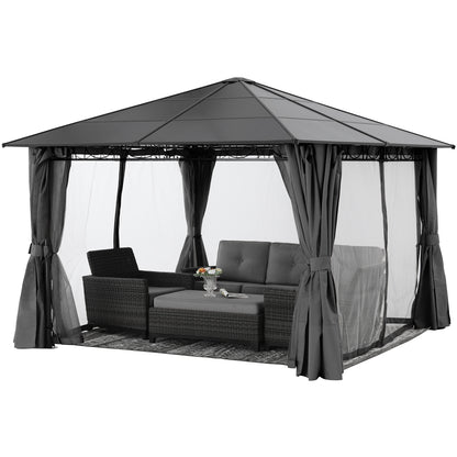 10x10/10x12 Steel Roof Hardtop Gazebo with Privacy Curtains and Netting