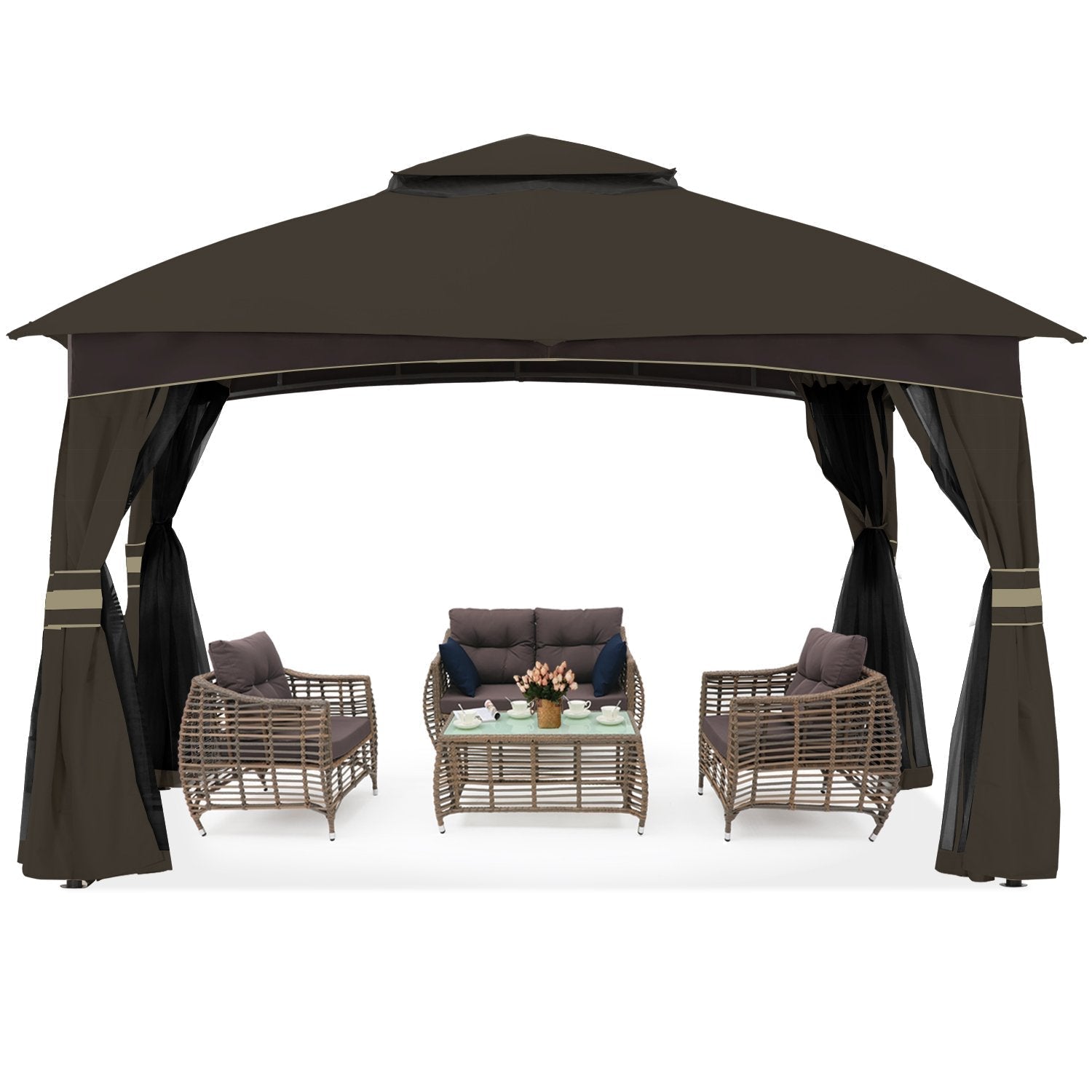 Double Soft-Top Patio Gazebo (Mesh Wall)