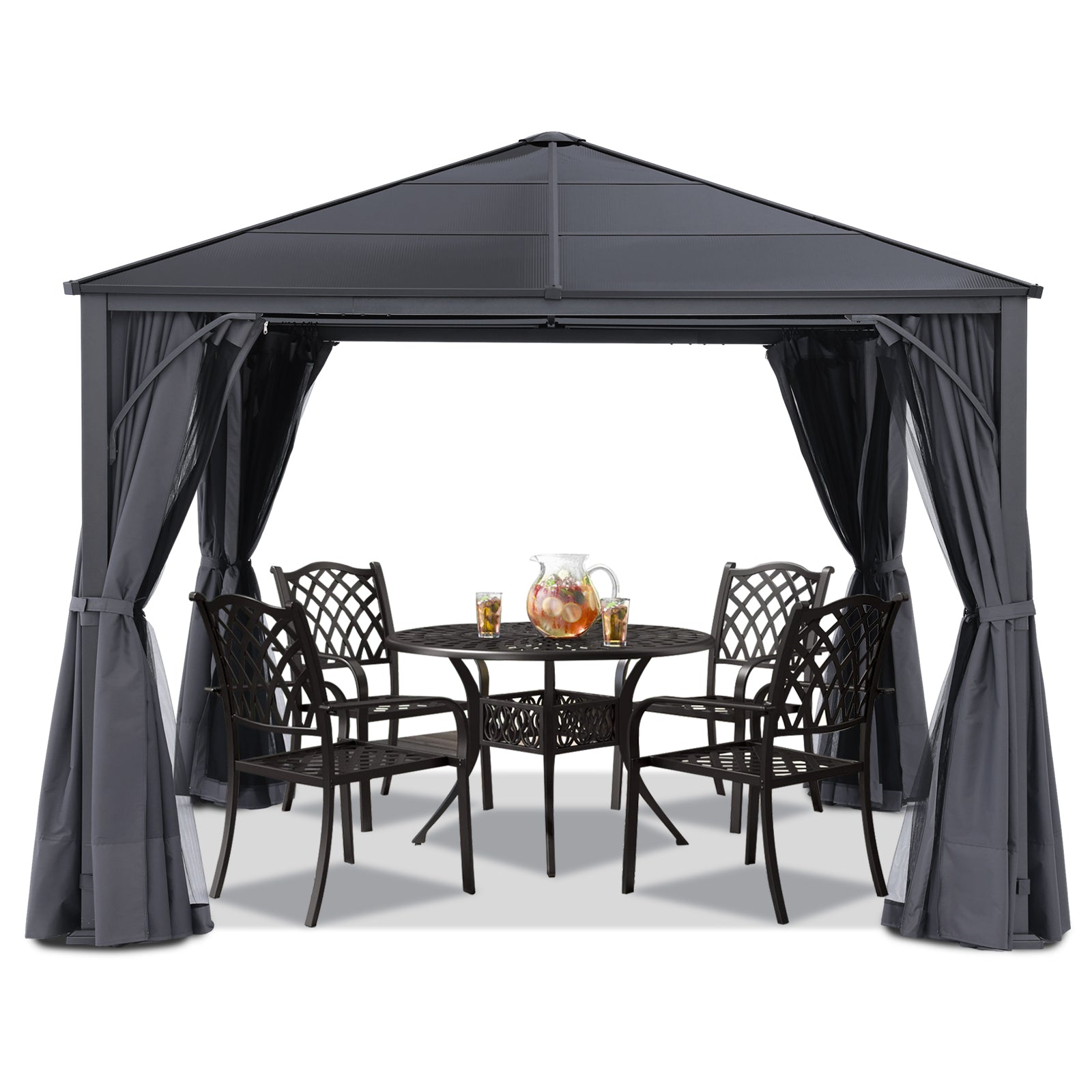 Outdoor Hardtop Metal Permanent Gazebo with Curtain and Netting