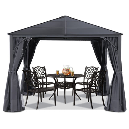 Outdoor Hardtop Metal Permanent Gazebo with Curtain and Netting