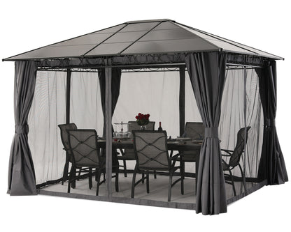 10x10/10x12 Steel Roof Hardtop Gazebo with Privacy Curtains and Netting