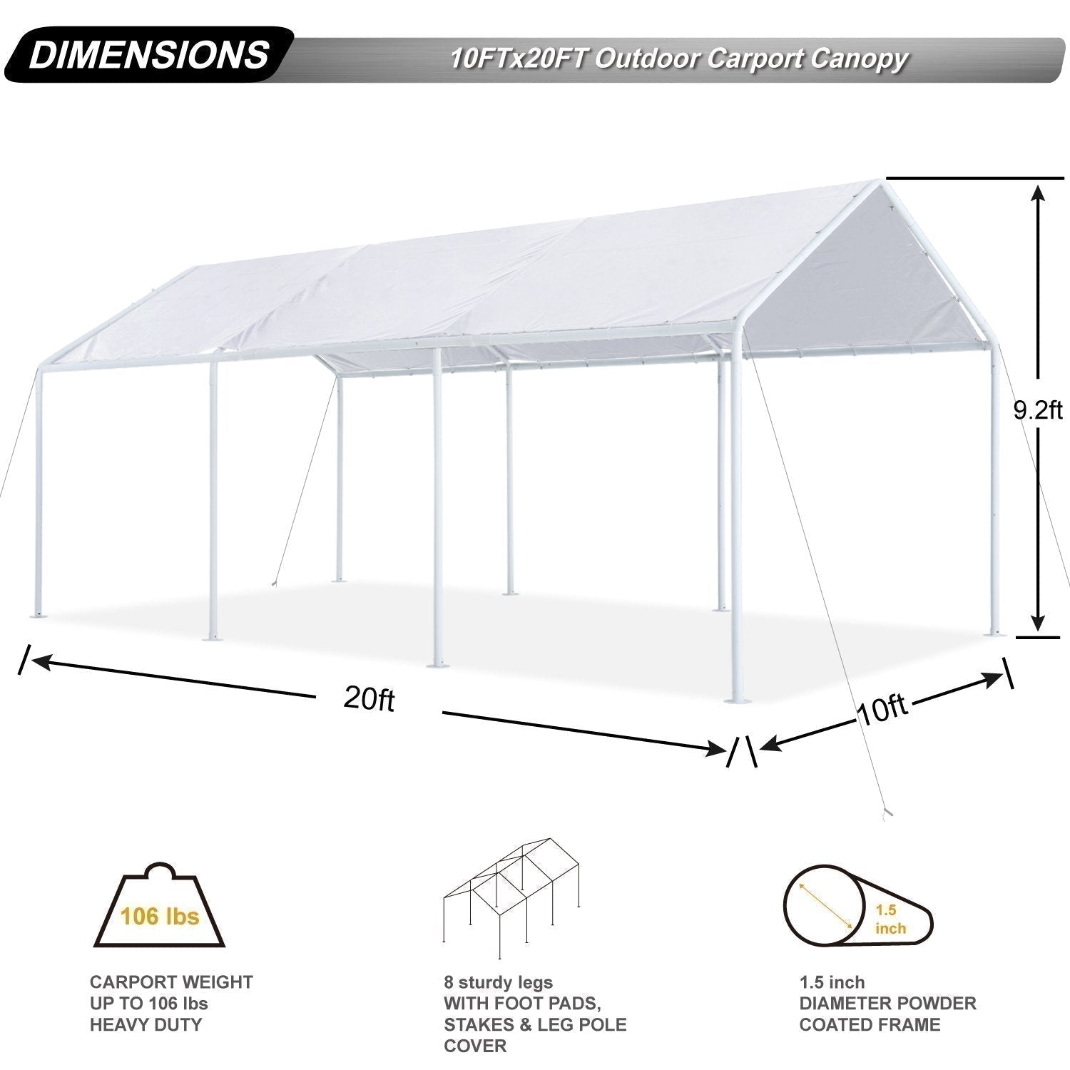 10x20 FT Carport Garage Car Boat Shelter Party Tent