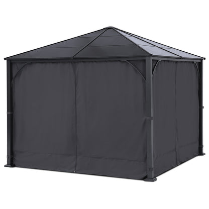 Outdoor Hardtop Metal Permanent Gazebo with Curtain and Netting