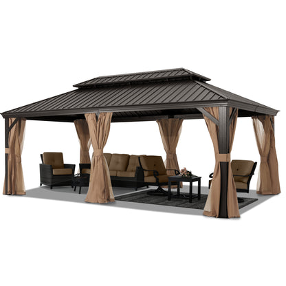 Hardtop Gazebo - Outdoor permanent double top gazebo and Netting