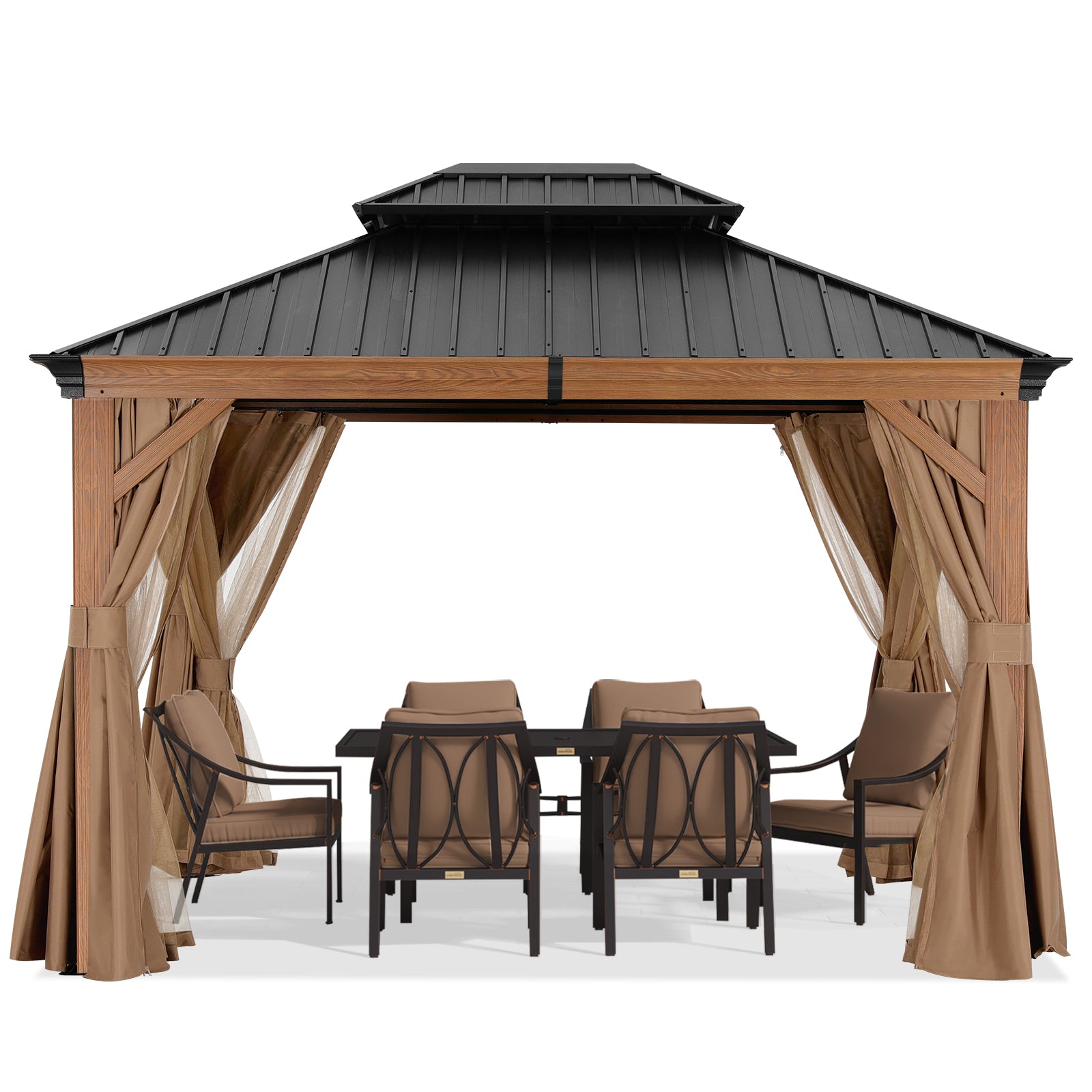 Hardtop Gazebo - Outdoor permanent double top gazebo and Netting