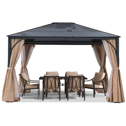 Outdoor Hardtop Metal Permanent Gazebo with Curtain and Netting