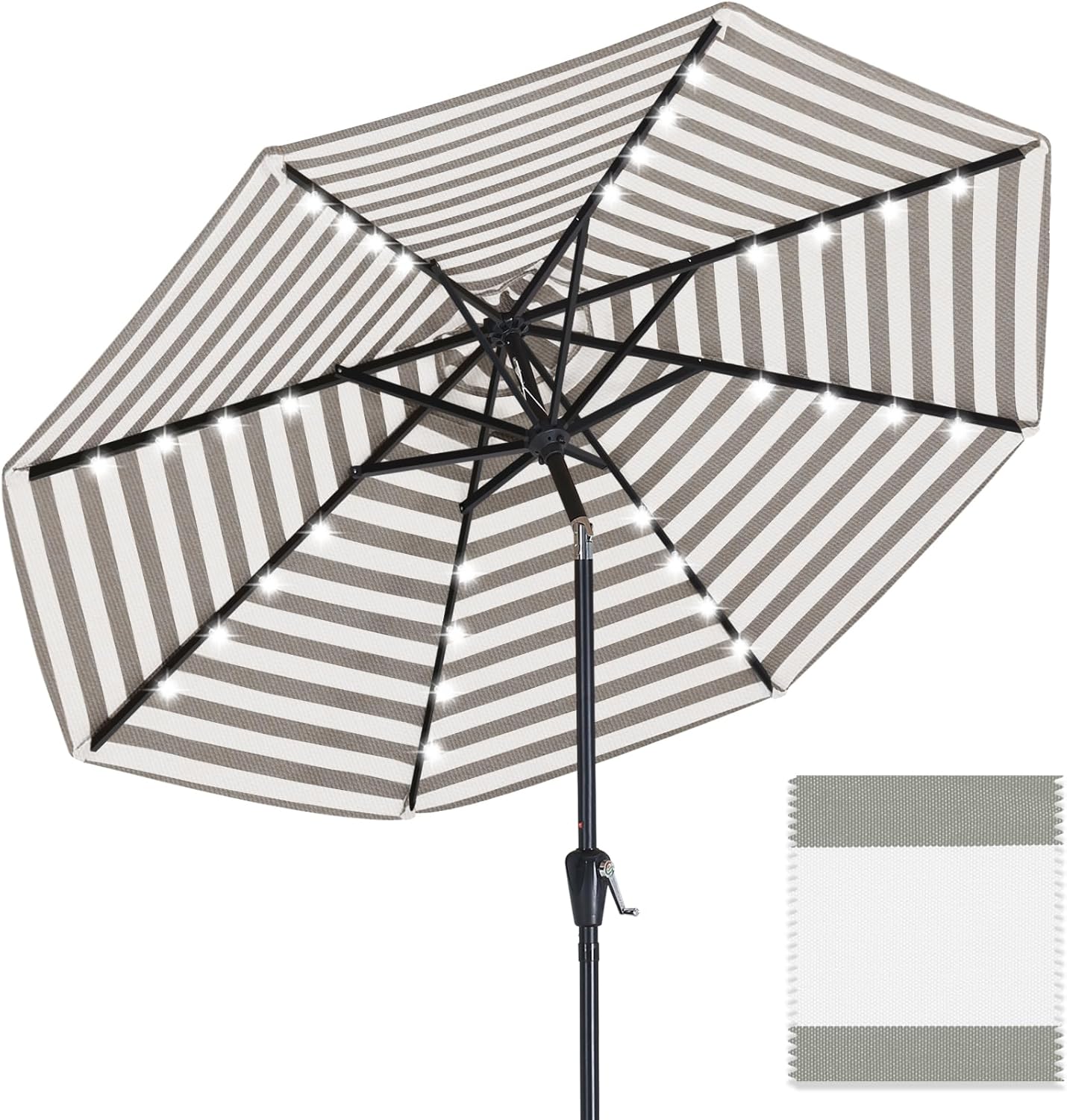 ABCCANOPY OLEFIN 5-Year No Fading Patio Umbrella with Solar Lights 9FT 8Ribs