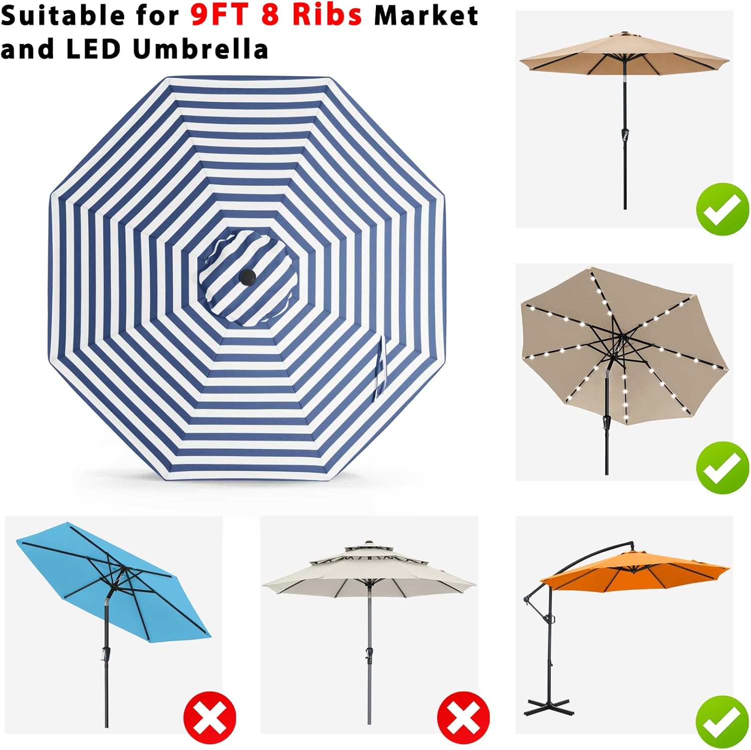 ABCCANOPY 9FT Patio Umbrella Replacement Canopy Only OLEFIN 5-Year Non Fading