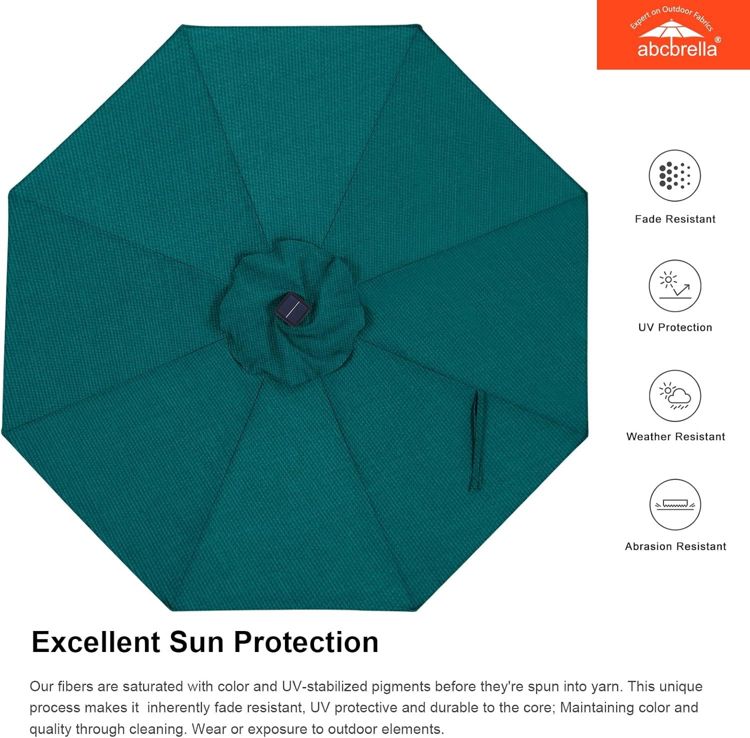 ABCCANOPY OLEFIN 5-Year No Fading Patio Umbrella with Solar Lights 9FT 8Ribs