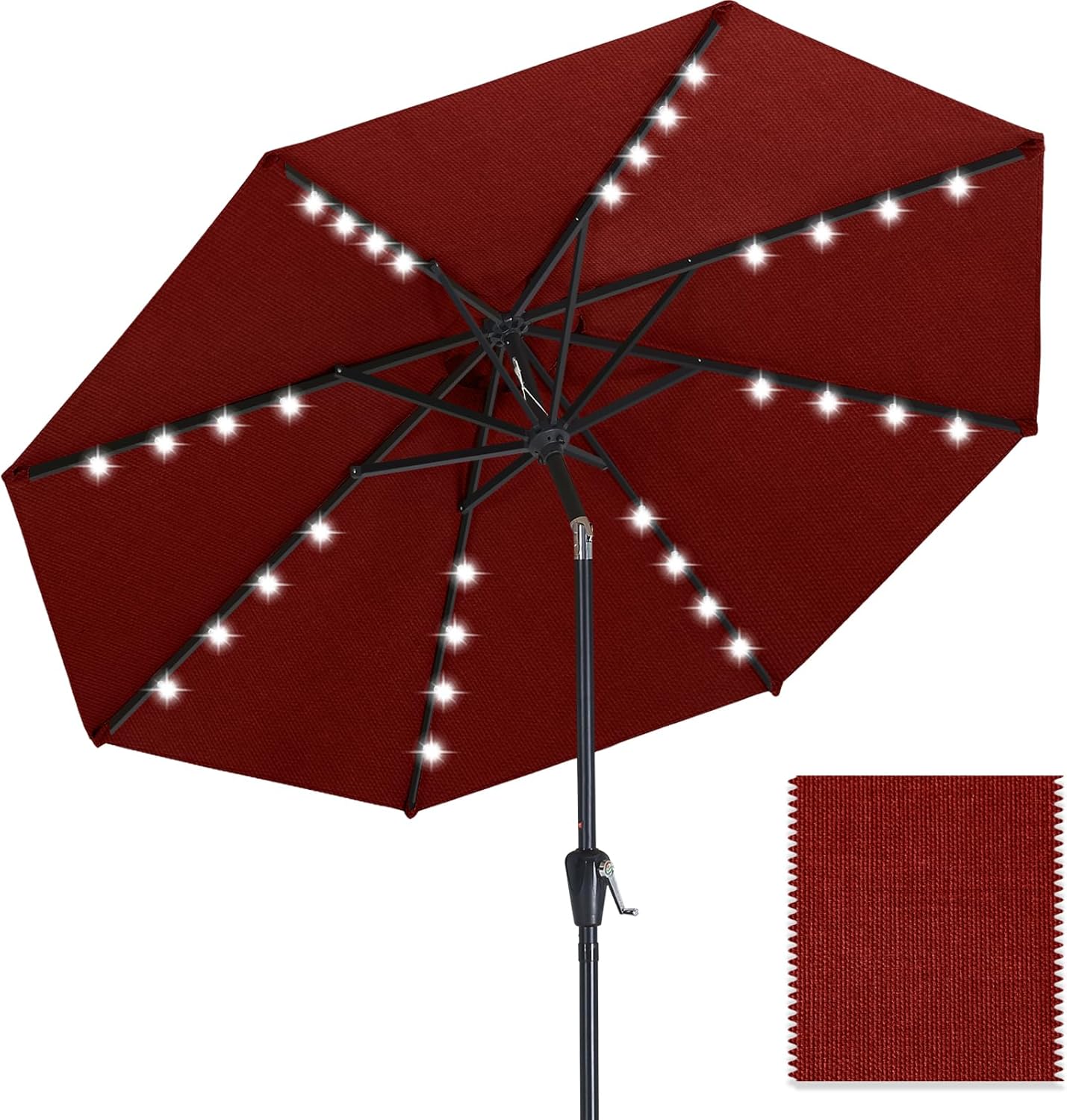 ABCCANOPY Outdoor Solar Patio Umbrella with 32 LED Lights 8 Ribs 9FT / Burgundy