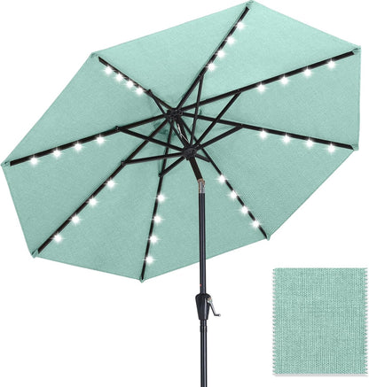 ABCCANOPY OLEFIN 5-Year No Fading Patio Umbrella with Solar Lights 9FT 8Ribs