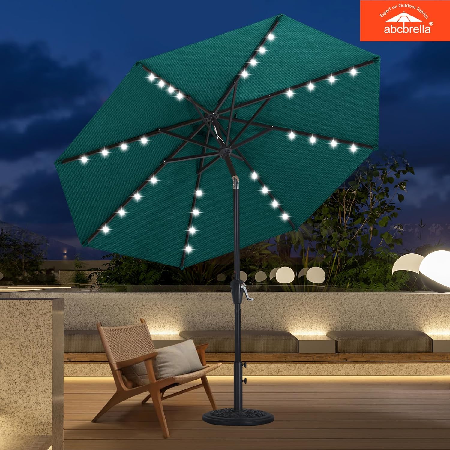 lighted olefin patio umbrella Bcofo Outdoor Market Umbrella Solar LED Patio Umbrella Push Button Tilt and Crank Lift 3-year Nonfading Canopy 8 Sturdy Ribs Without Base (Color : Beige) breaking strength 250 lbs Reviews for Sonkuki 9 ft.
