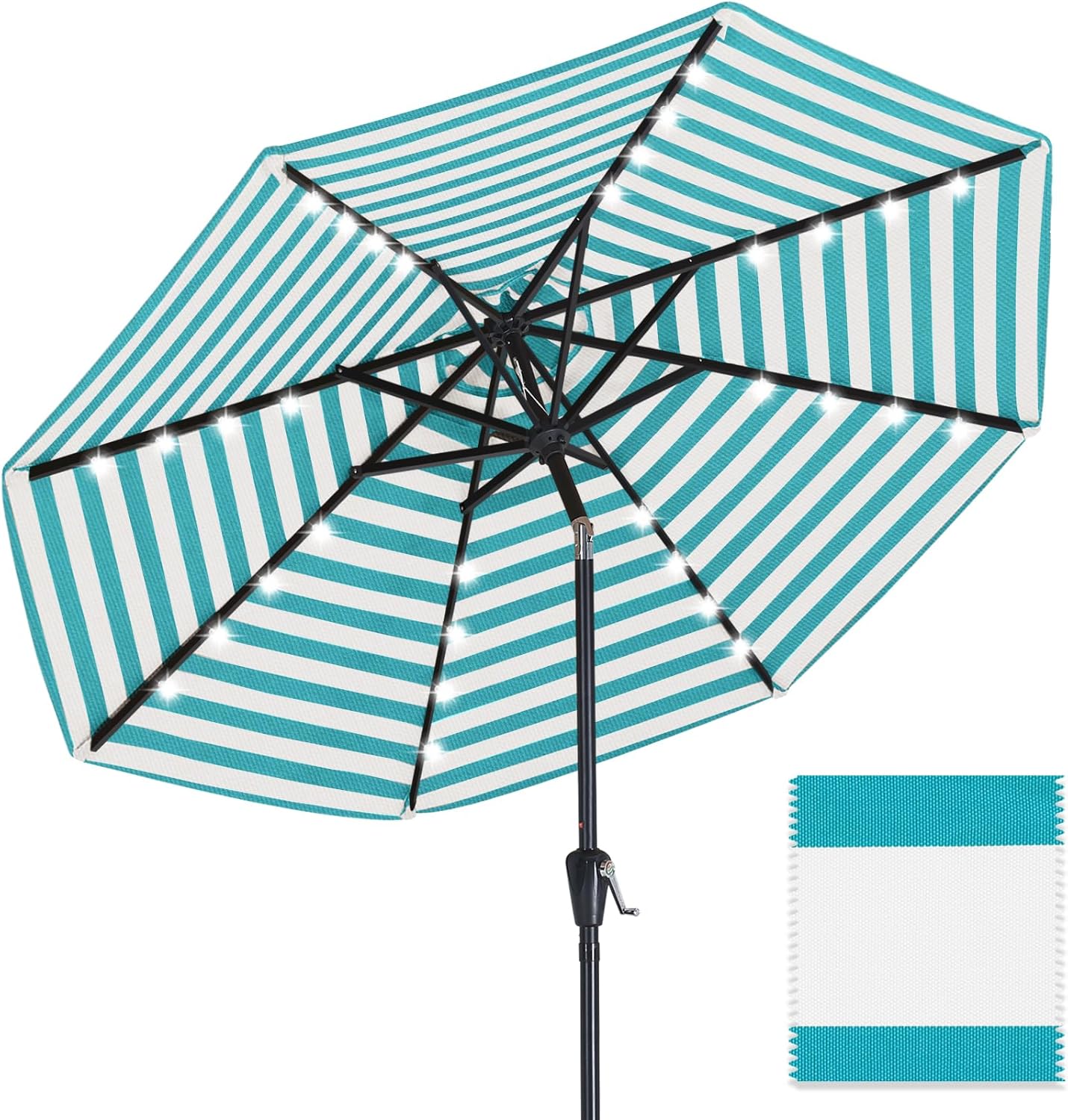 ABCCANOPY OLEFIN 5-Year No Fading Patio Umbrella with Solar Lights 9FT 8Ribs